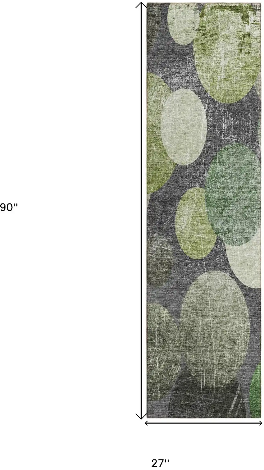 Green and Gray Abstract Washable Non Skid Indoor Outdoor Runner Rug Photo 3
