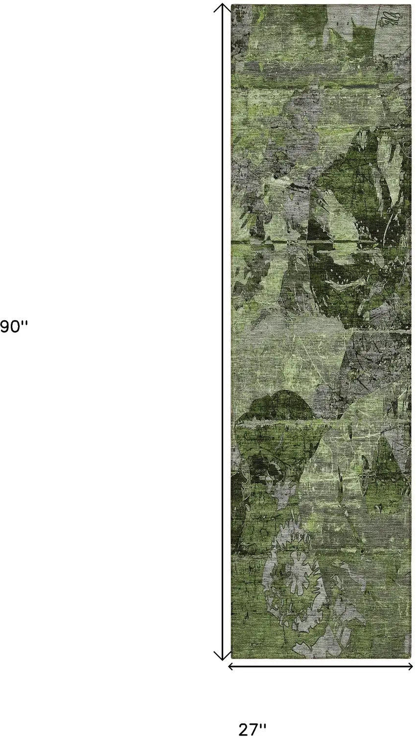 Green and Gray Abstract Washable Indoor Outdoor Runner Rug Photo 3