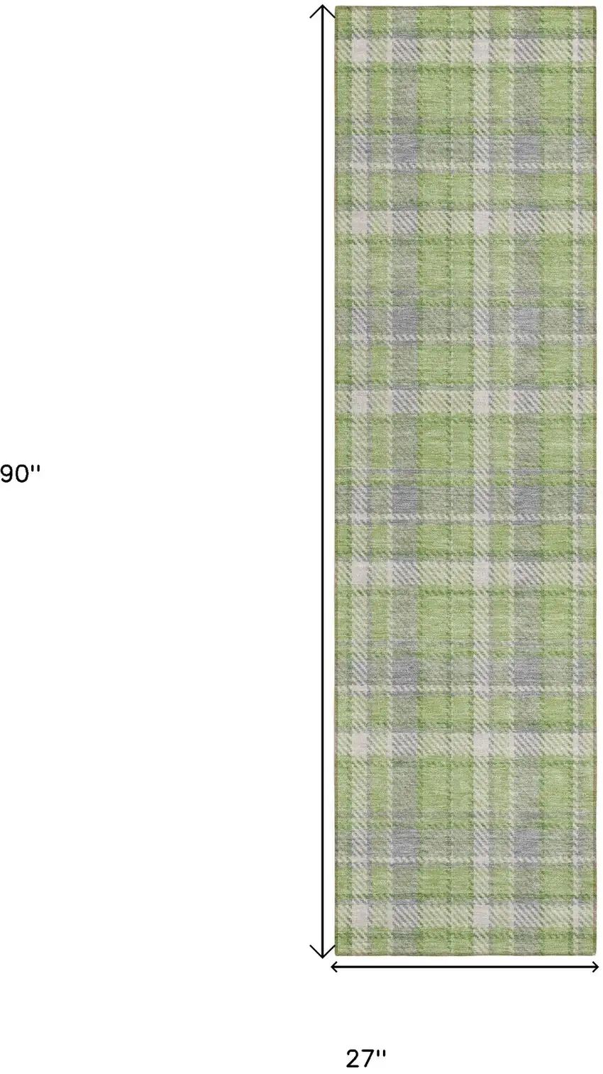 Green and Gray Plaid Washable Non Skid Indoor Outdoor Runner Rug Photo 3