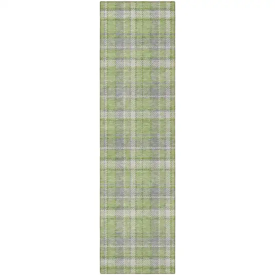Green and Gray Plaid Washable Non Skid Indoor Outdoor Runner Rug Photo 5
