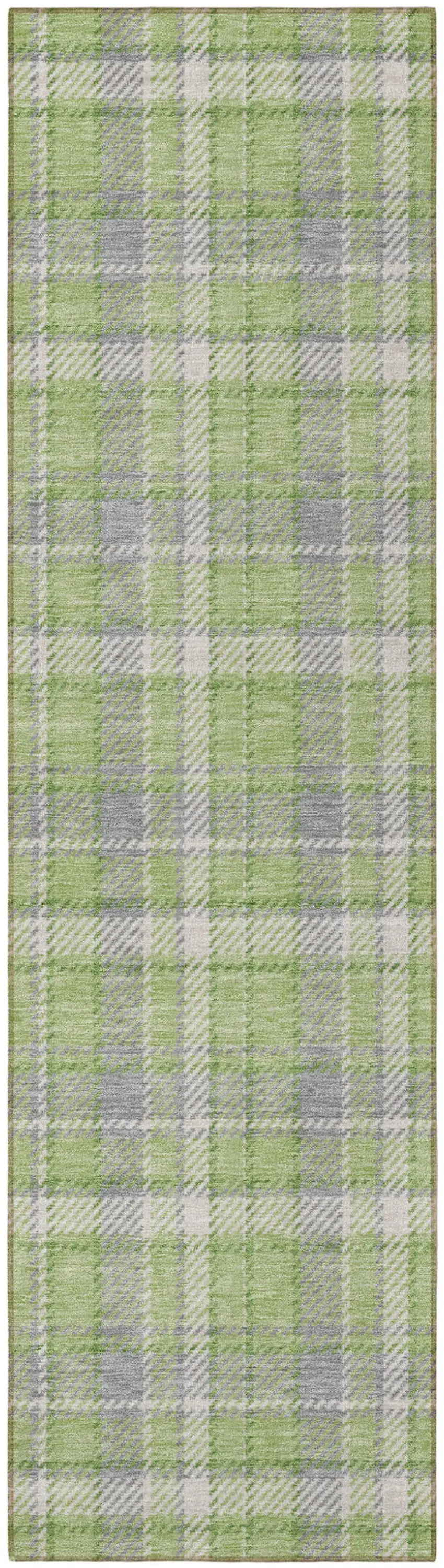 Green and Gray Plaid Washable Non Skid Indoor Outdoor Runner Rug Photo 5