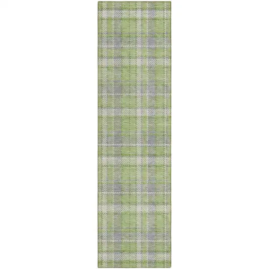 Green and Gray Plaid Washable Non Skid Indoor Outdoor Runner Rug Photo 2