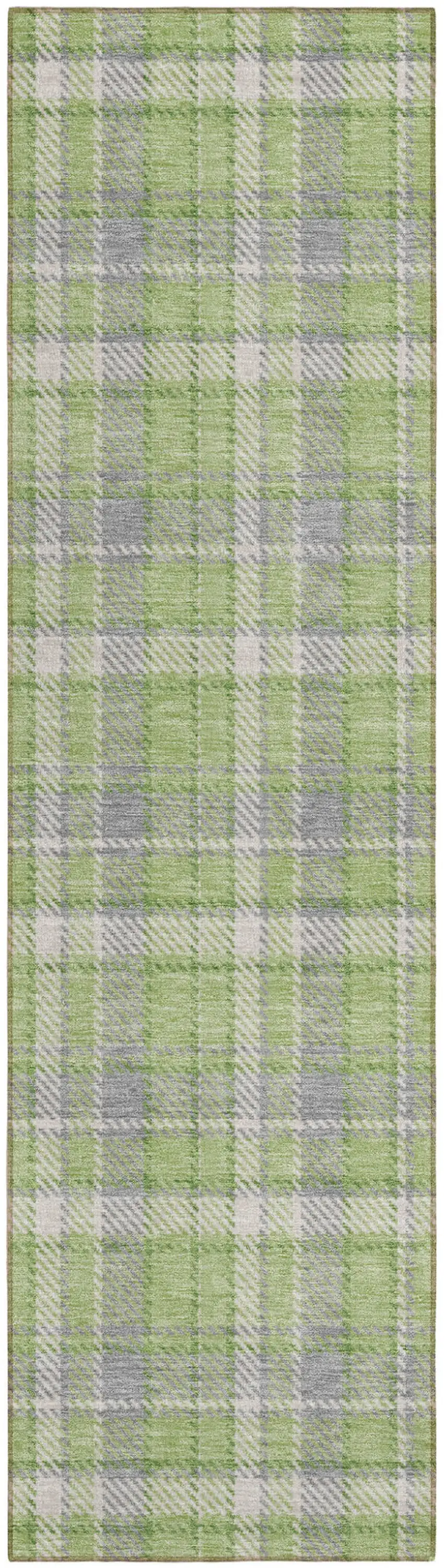 Green and Gray Plaid Washable Non Skid Indoor Outdoor Runner Rug Photo 2