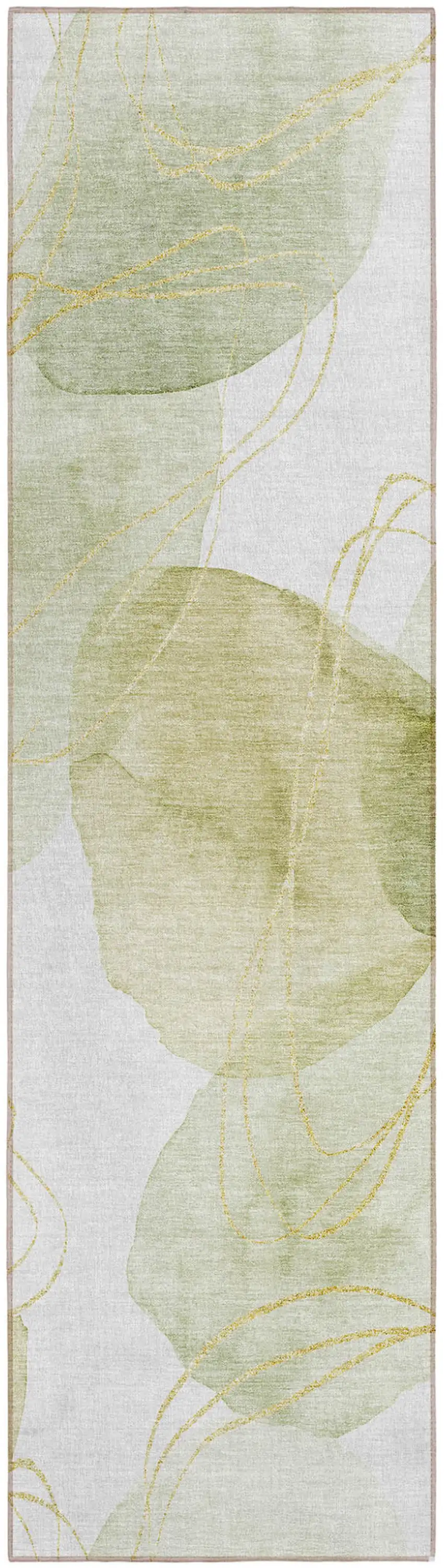 Green and Ivory Abstract Washable Non Skid Indoor Outdoor Runner Rug Photo 2
