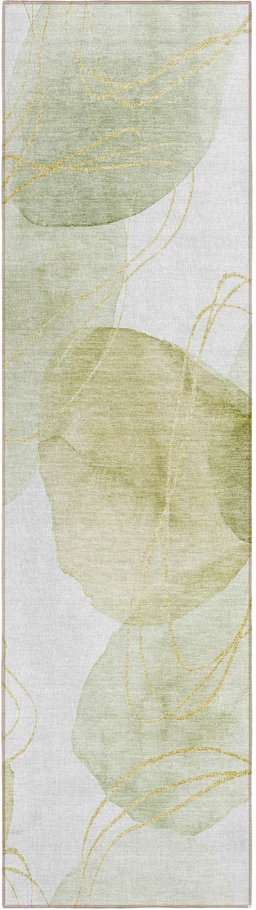 Green and Ivory Abstract Washable Non Skid Indoor Outdoor Runner Rug Photo 2