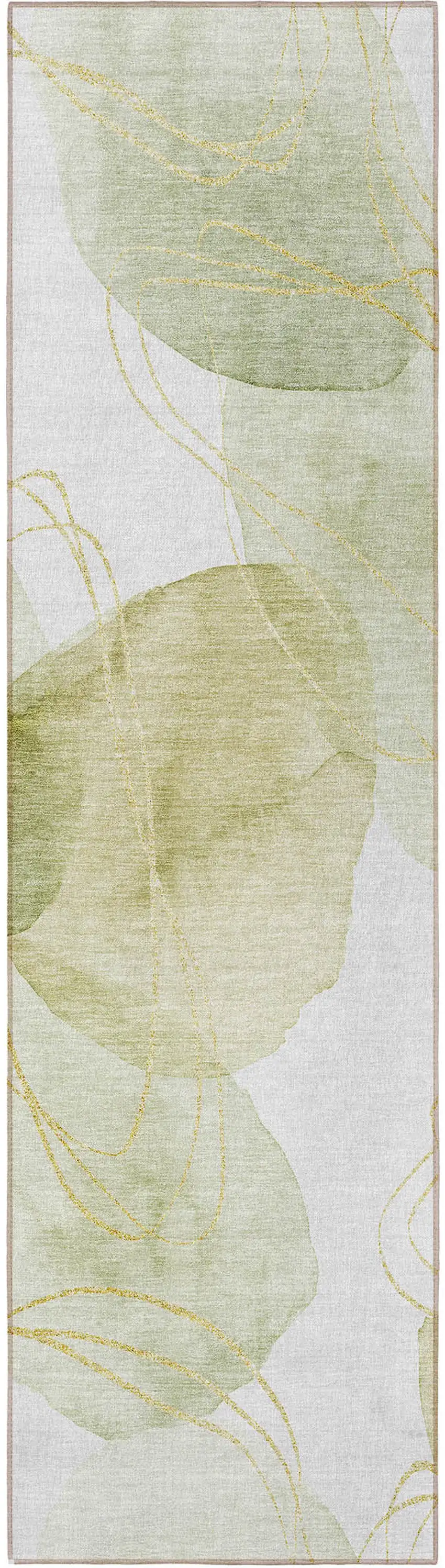 8' Runner Green and Ivory Abstract Washable Non Skid Indoor Outdoor Runner Rug Photo 2
