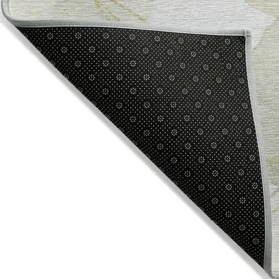 Green and Ivory Abstract Washable Non Skid Indoor Outdoor Runner Rug Photo 4