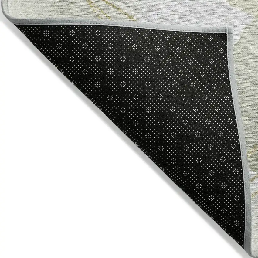 Green and Ivory Abstract Washable Non Skid Indoor Outdoor Runner Rug Photo 4