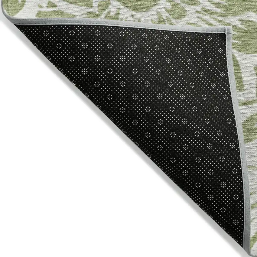 Green and Ivory Floral Washable Non Skid Indoor Outdoor Runner Rug Photo 6