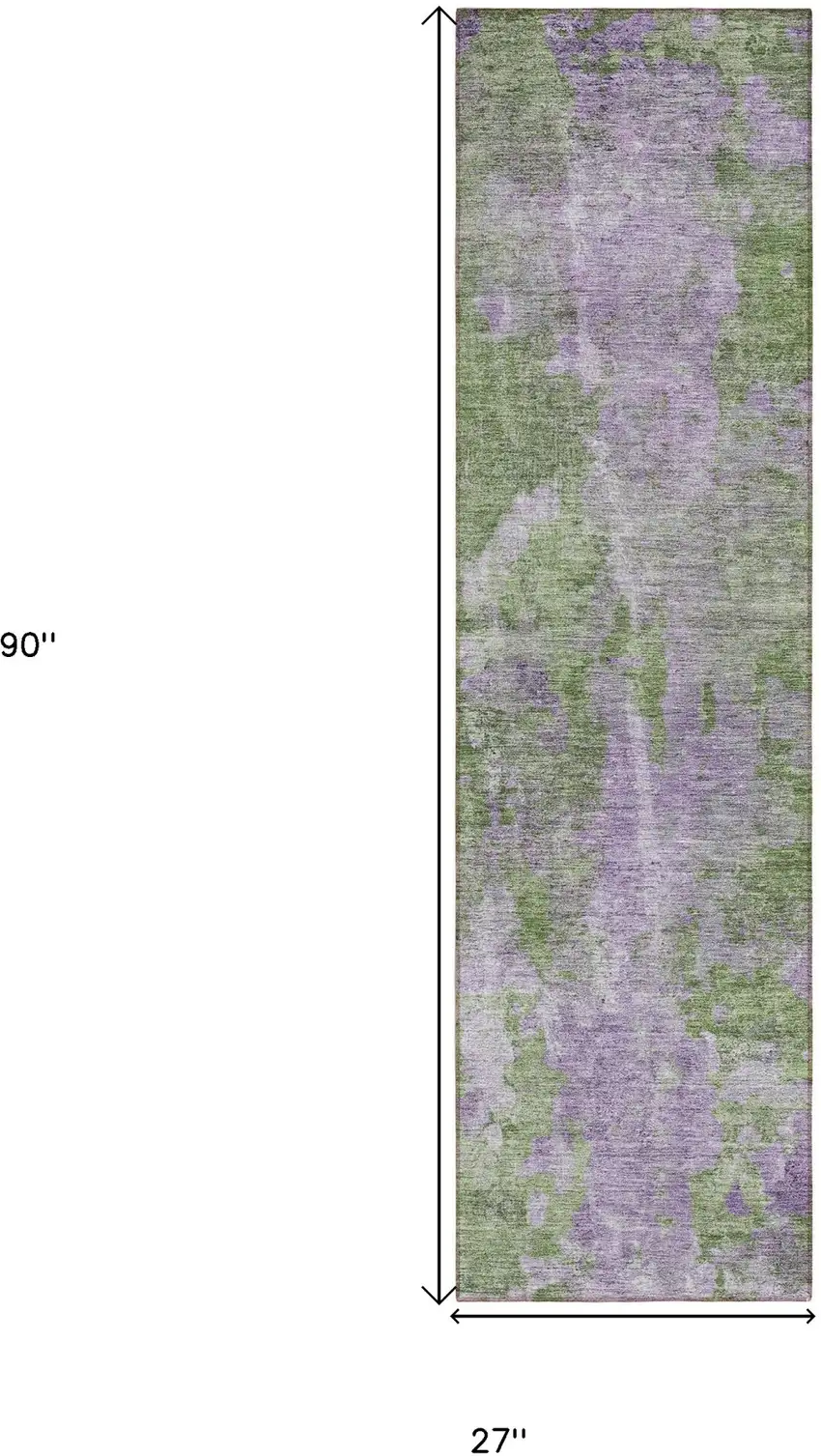 8' Runner Green and Purple Abstract Washable Non Skid Indoor Outdoor Runner Rug Photo 3