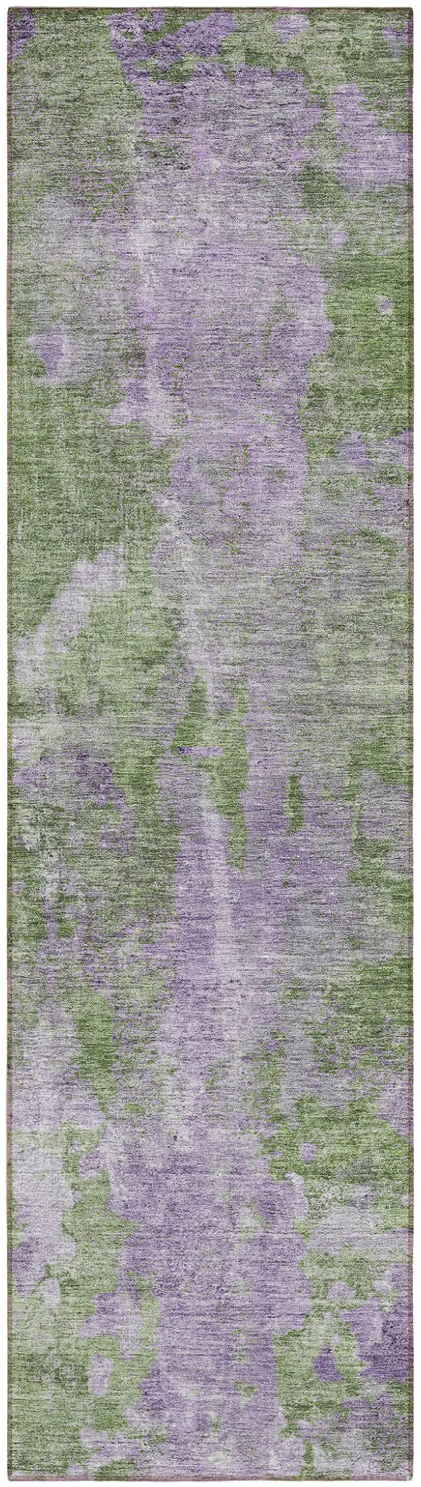 8' Runner Green and Purple Abstract Washable Non Skid Indoor Outdoor Runner Rug Photo 2