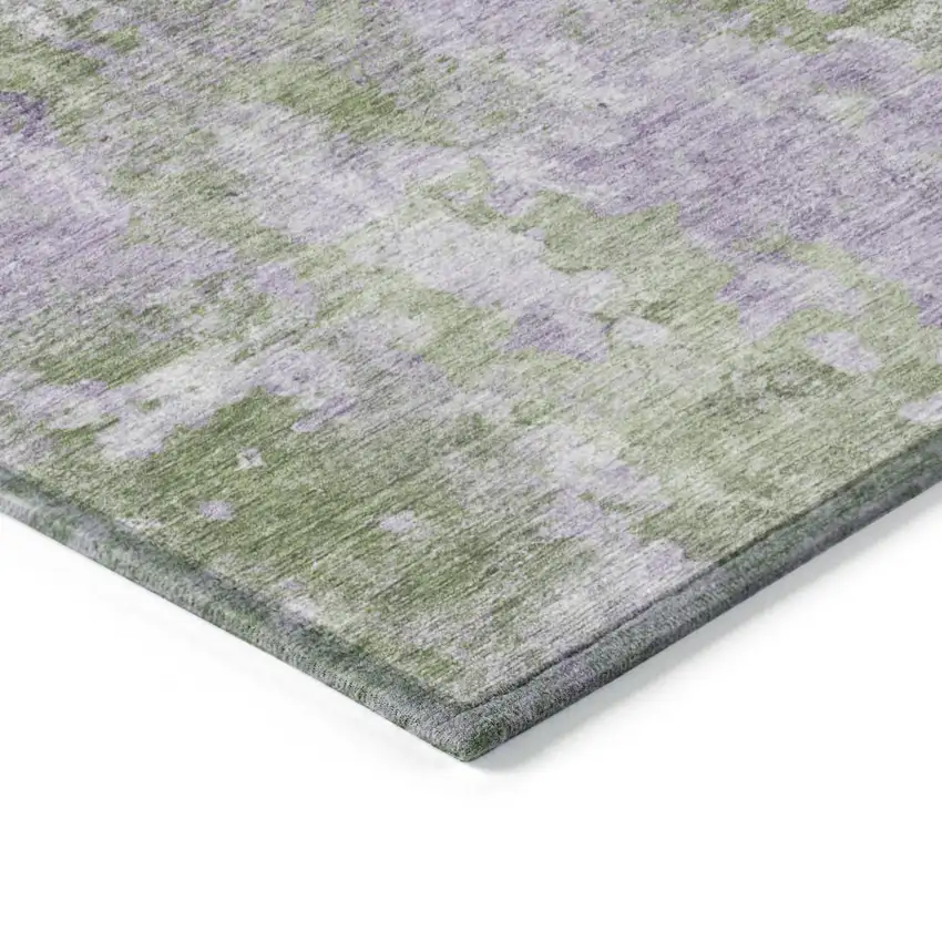 Green and Purple Abstract Washable Non Skid Indoor Outdoor Runner Rug Photo 7