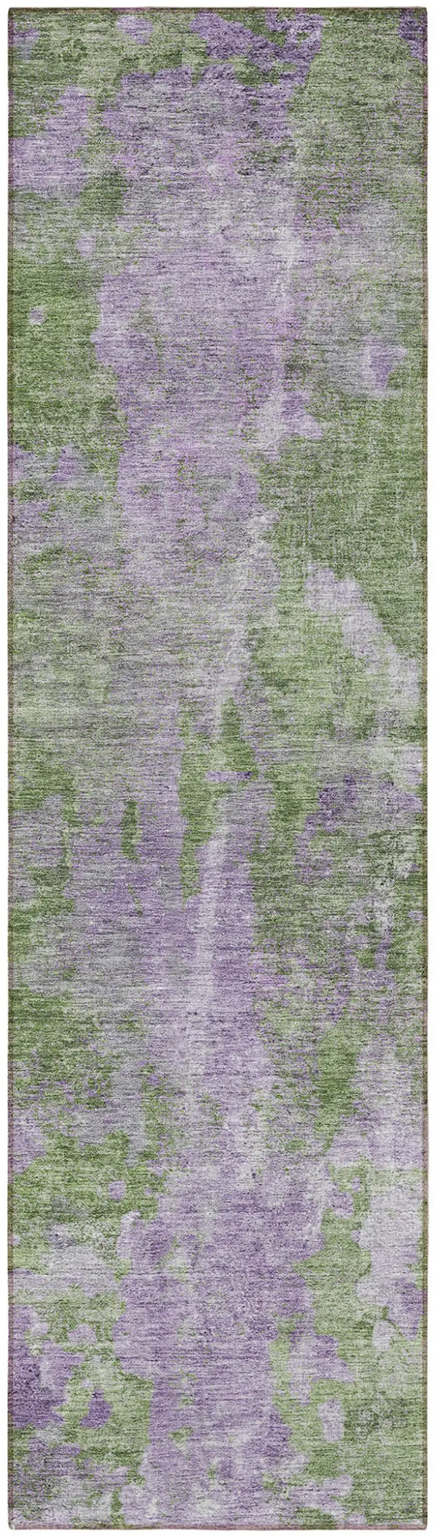 8' Runner Green and Purple Abstract Washable Non Skid Indoor Outdoor Runner Rug Photo 5