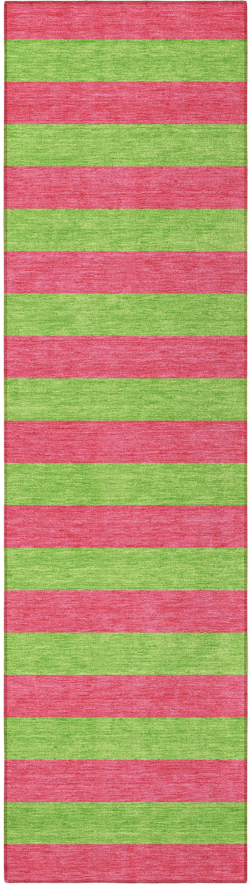 8' Runner Green and Red Striped Washable Non Skid Indoor Outdoor Runner Rug Photo 2