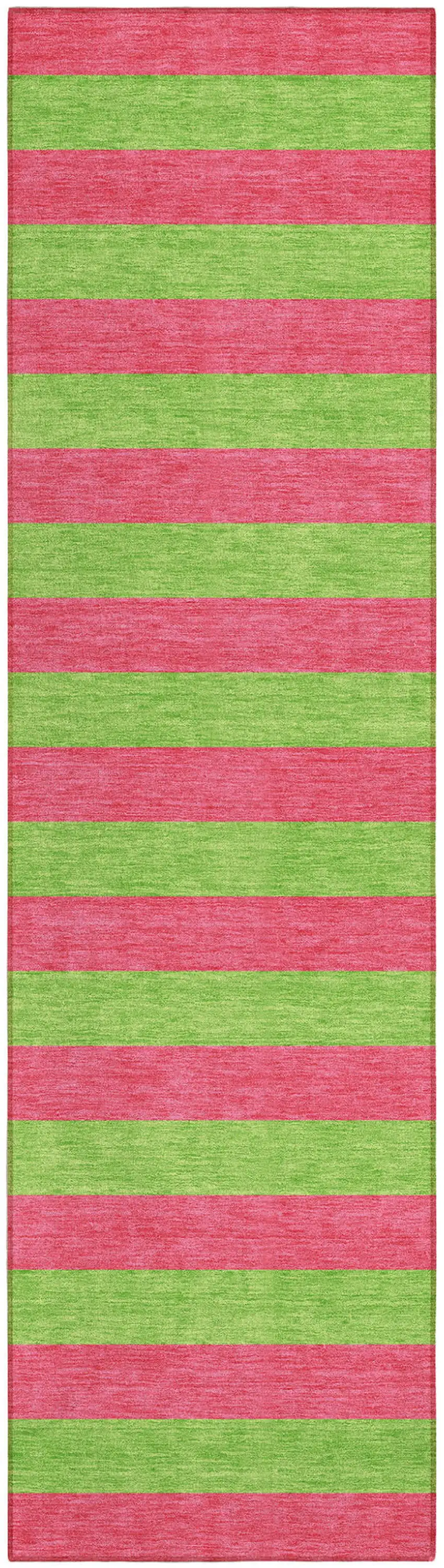 Green and Red Striped Washable Indoor Outdoor Runner Rug Photo 2
