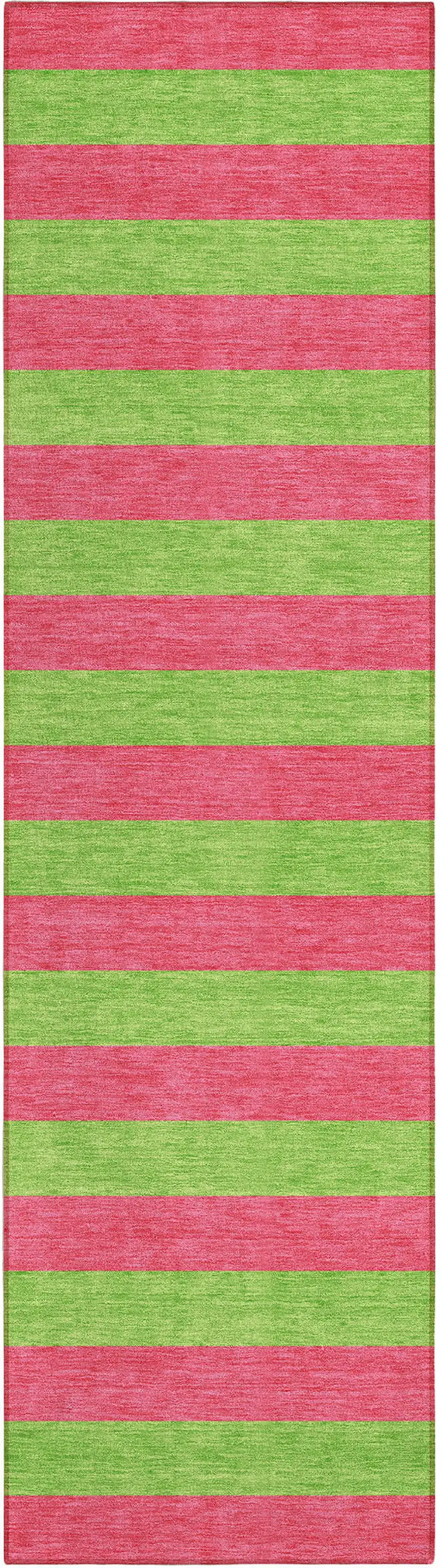 Green and Red Striped Washable Indoor Outdoor Runner Rug Photo 2