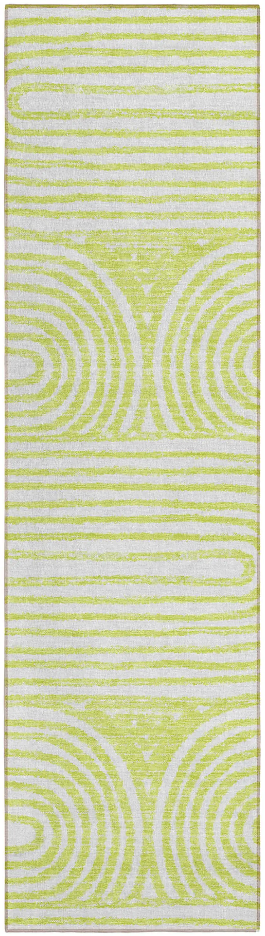 8' Runner Green and White Abstract Washable Non Skid Indoor Outdoor Runner Rug Photo 2