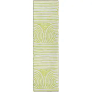 Photo of 8' Runner Green and White Abstract Washable Non Skid Indoor Outdoor Runner Rug