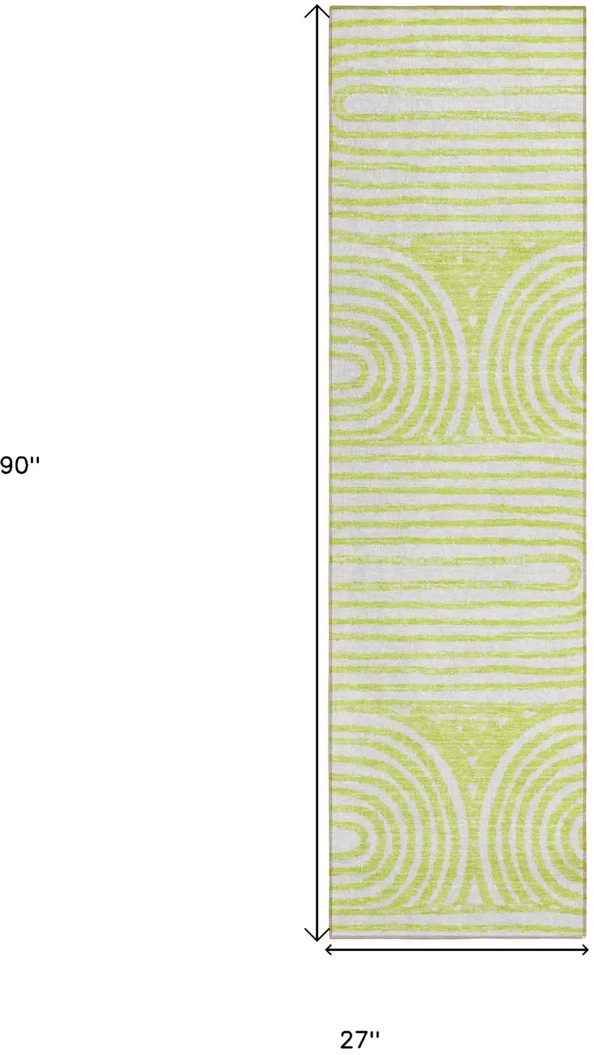 Green and White Abstract Washable Non Skid Indoor Outdoor Runner Rug Photo 3