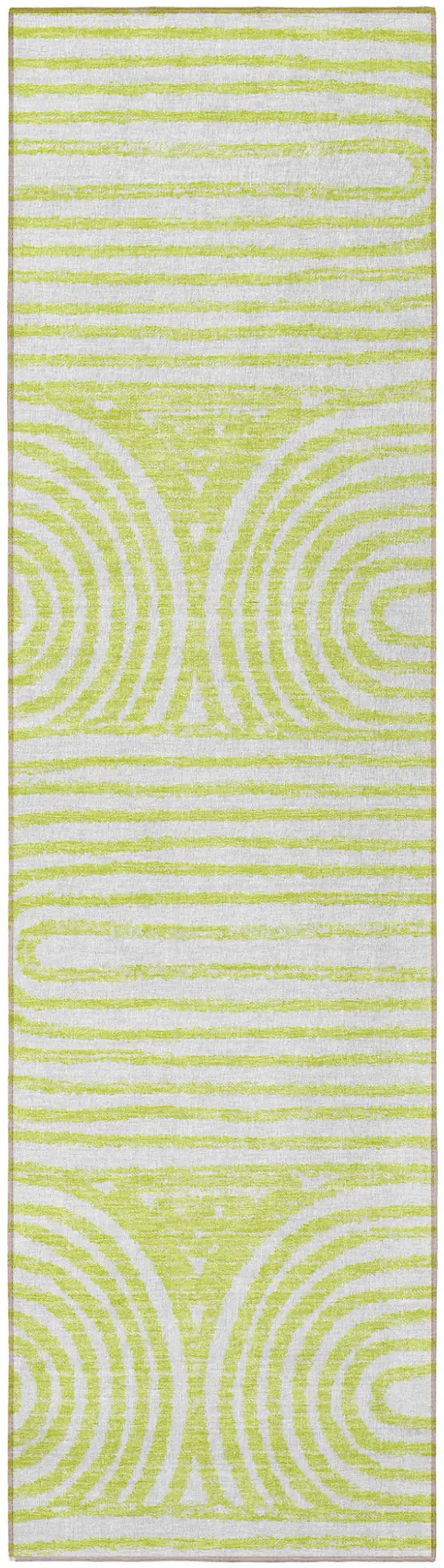 Green and White Abstract Washable Non Skid Indoor Outdoor Runner Rug Photo 4