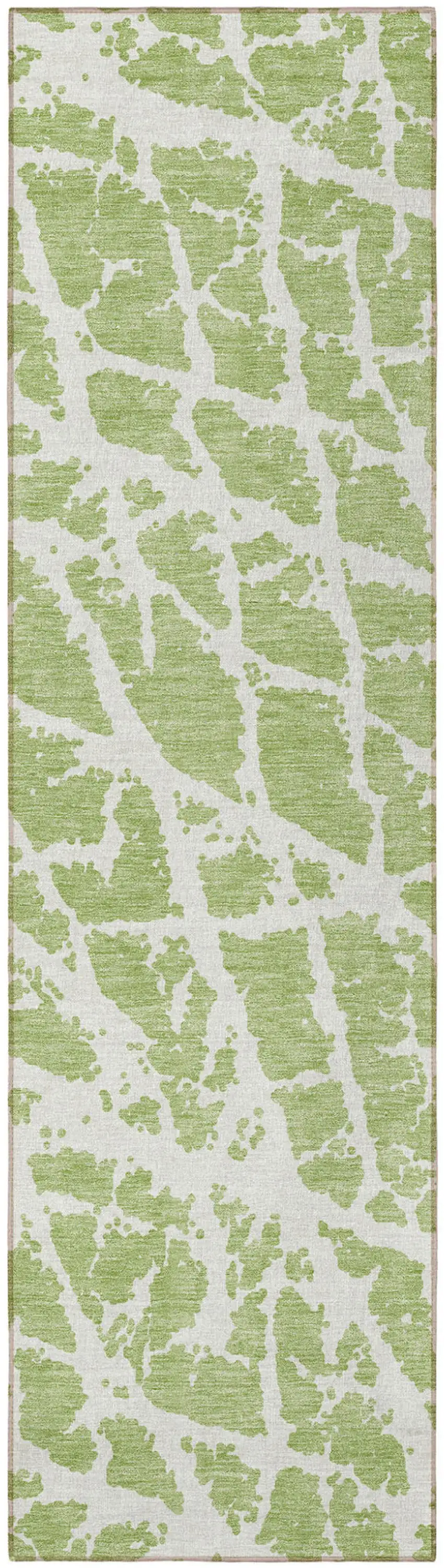 Green and White Abstract Washable Non Skid Indoor Outdoor Runner Rug Photo 5