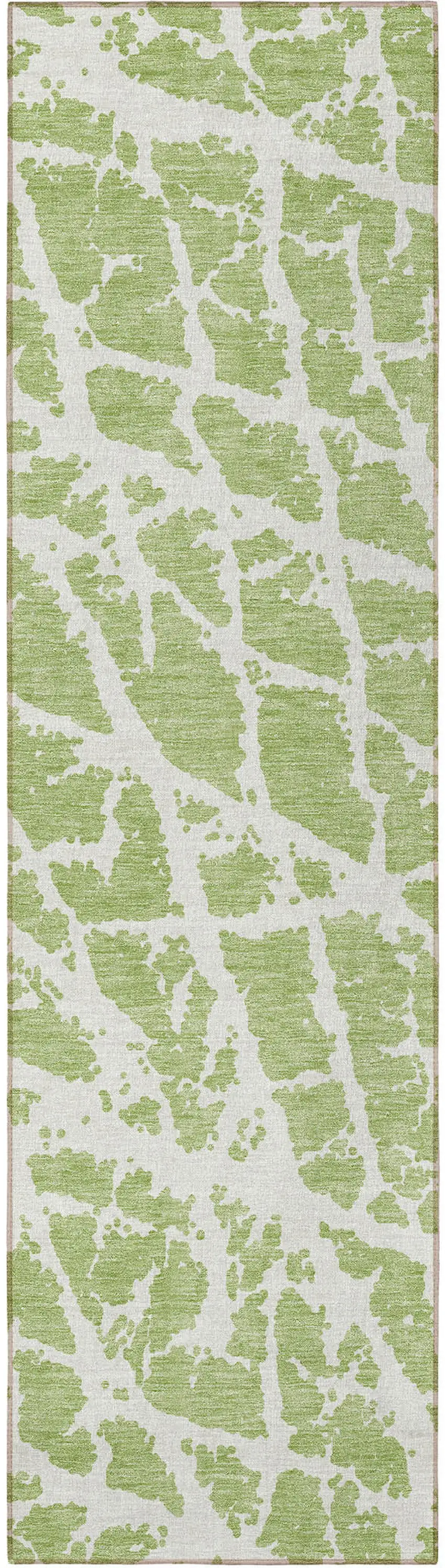 8' Runner Green and White Abstract Washable Non Skid Indoor Outdoor Runner Rug Photo 4