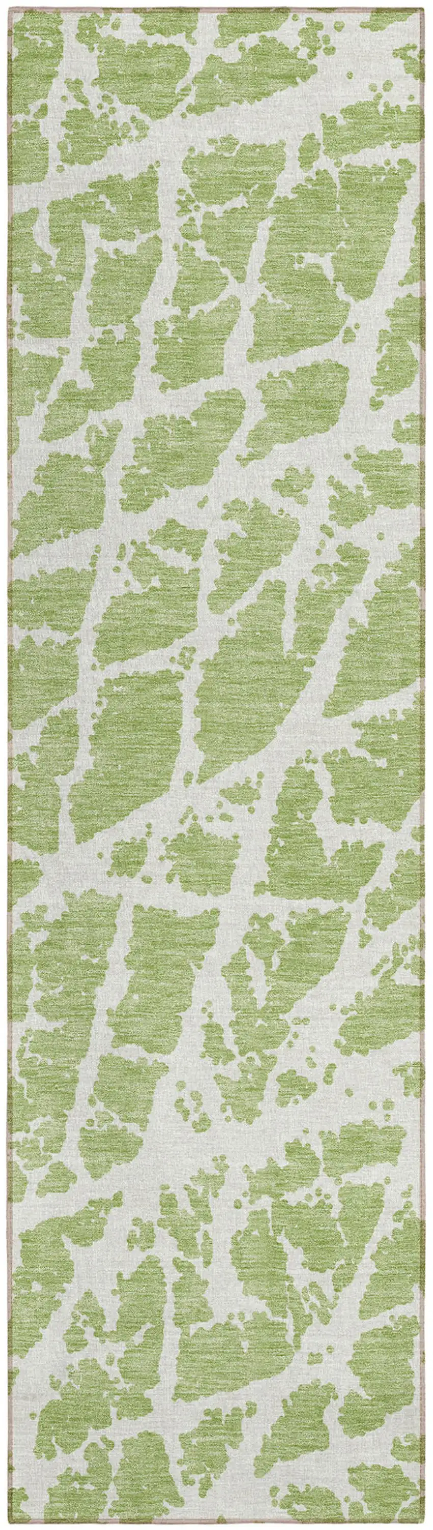 Green and White Abstract Washable Non Skid Indoor Outdoor Runner Rug Photo 2