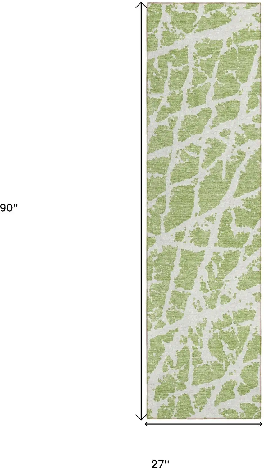 Green and White Abstract Washable Non Skid Indoor Outdoor Runner Rug Photo 3
