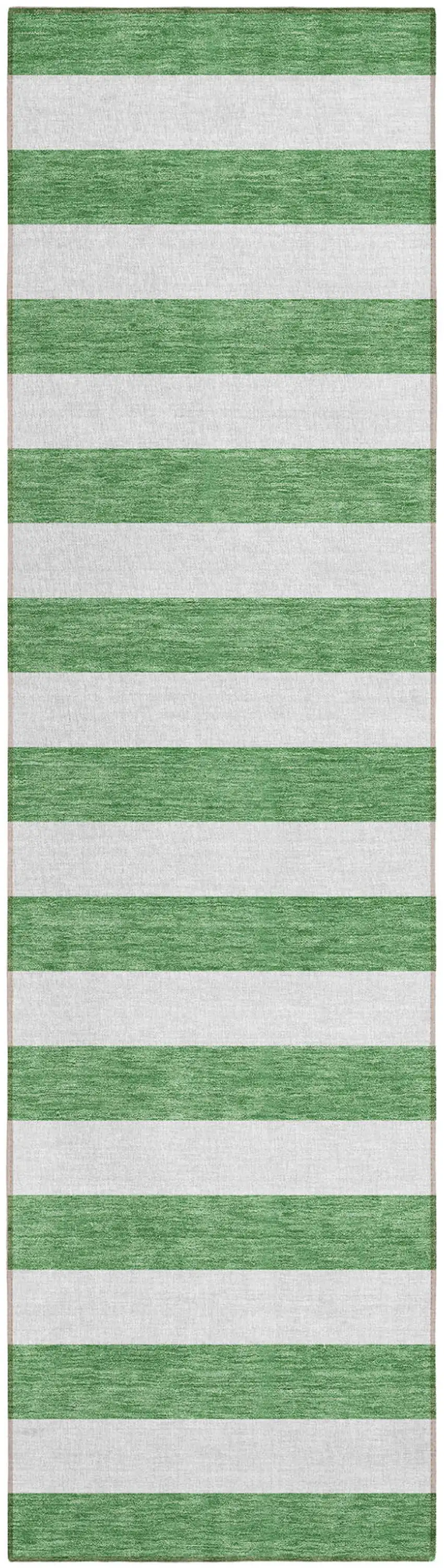 Green and White Striped Washable Indoor Outdoor Runner Rug Photo 2