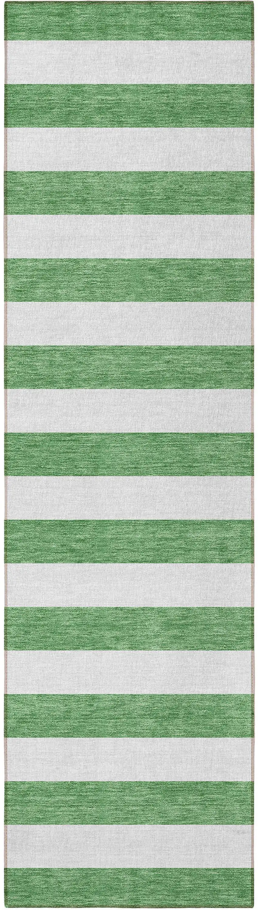 Green and White Striped Washable Indoor Outdoor Runner Rug Photo 2