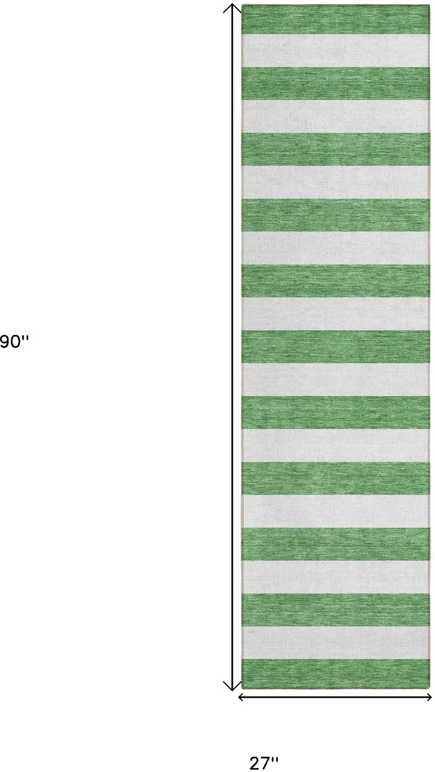 Green and White Striped Washable Indoor Outdoor Runner Rug Photo 3