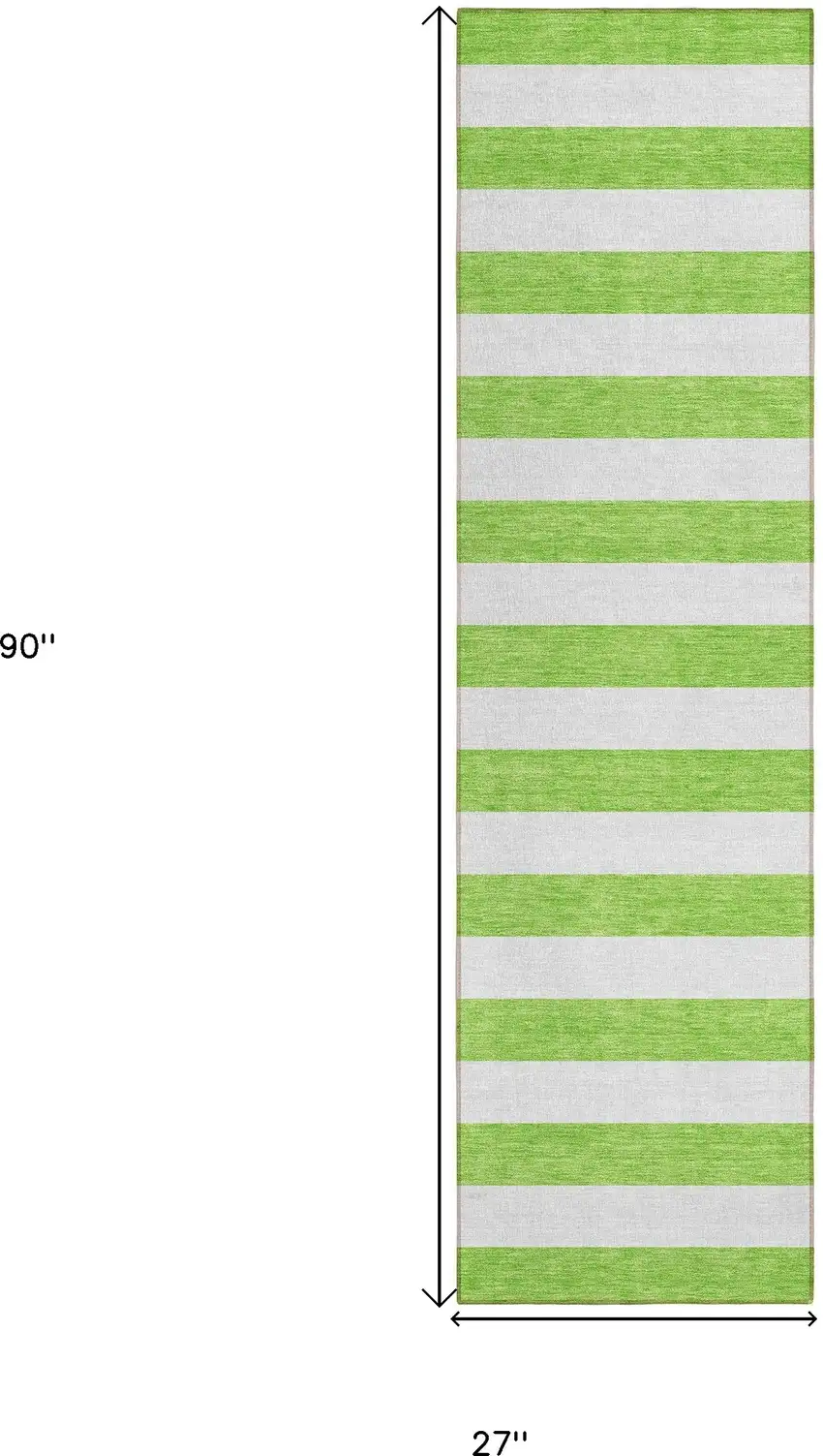 Lime Green and White Striped Washable Indoor Outdoor Runner Rug Photo 3