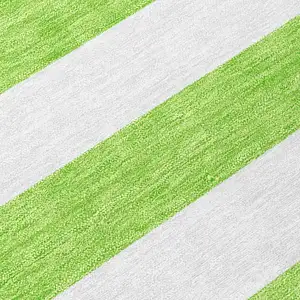 Photo of 8' Runner Green and White Striped Washable Non Skid Indoor Outdoor Runner Rug