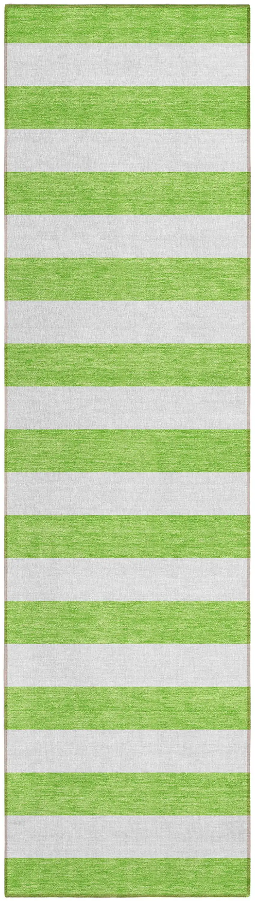 Lime Green and White Striped Washable Indoor Outdoor Runner Rug Photo 2