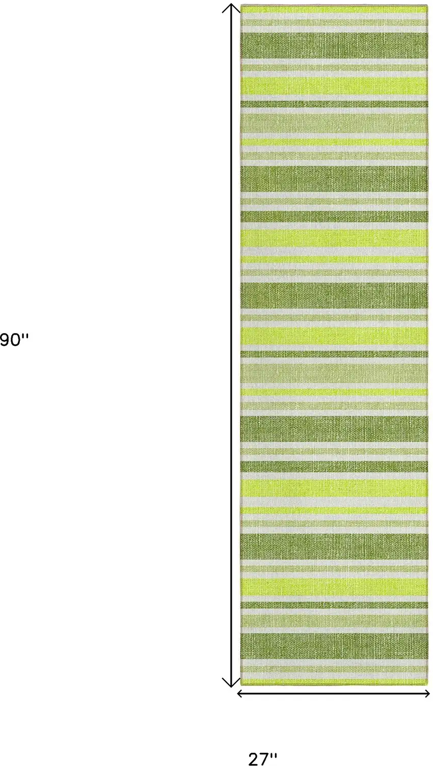 Green and Yellow Striped Washable Indoor Outdoor Runner Rug Photo 3