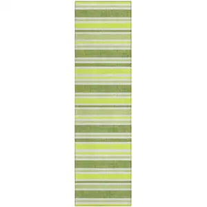 Photo of 8' Runner Green and Yellow Striped Washable Non Skid Indoor Outdoor Runner Rug