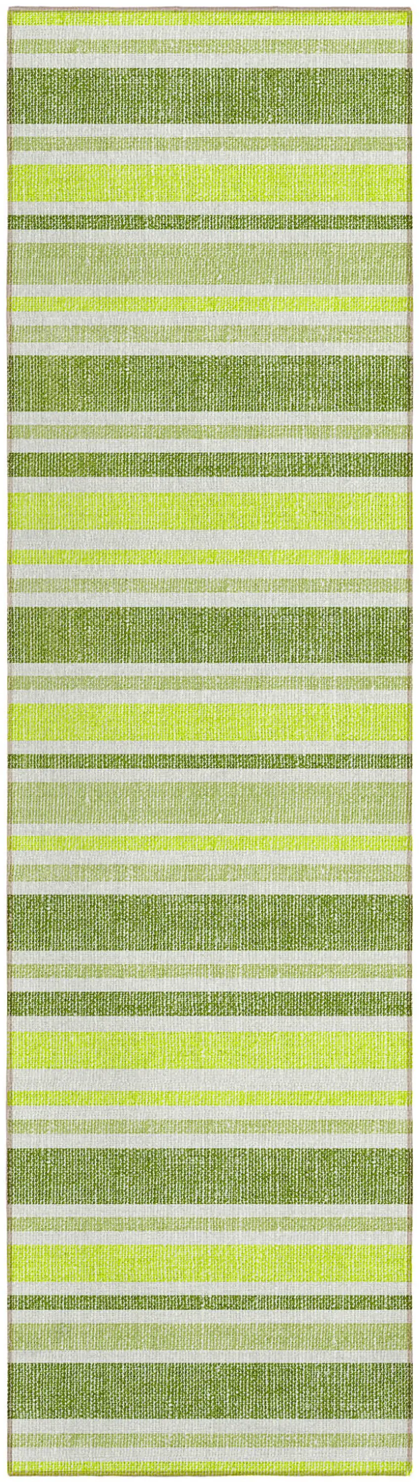 8' Runner Green and Yellow Striped Washable Non Skid Indoor Outdoor Runner Rug Photo 1
