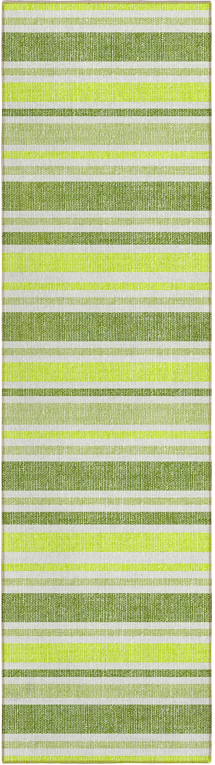 8' Runner Green and Yellow Striped Washable Non Skid Indoor Outdoor Runner Rug Photo 1