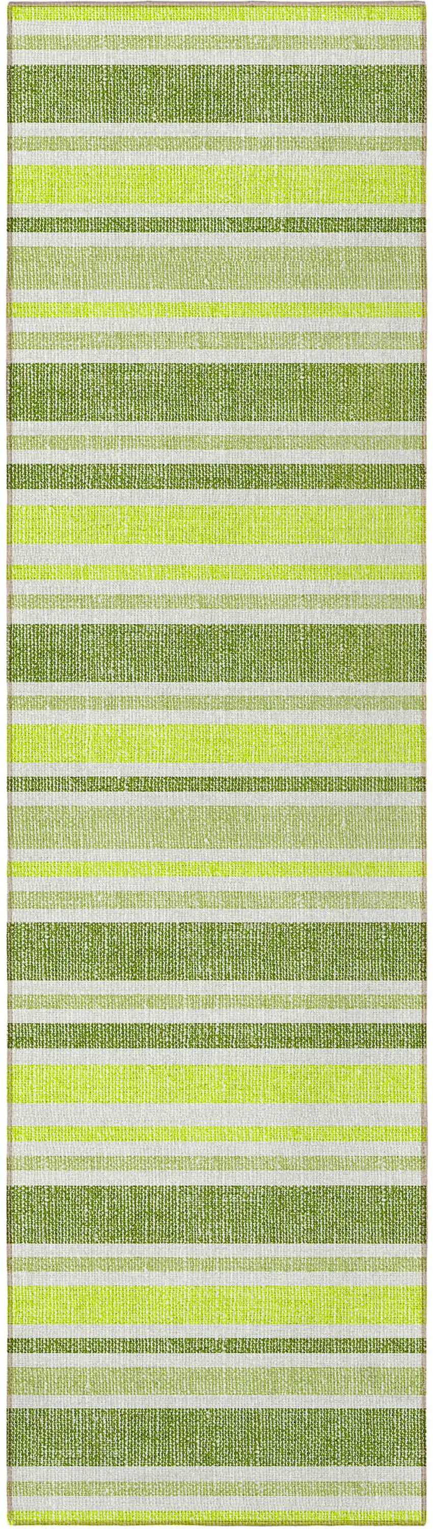 8' Runner Green and Yellow Striped Washable Non Skid Indoor Outdoor Runner Rug Photo 2