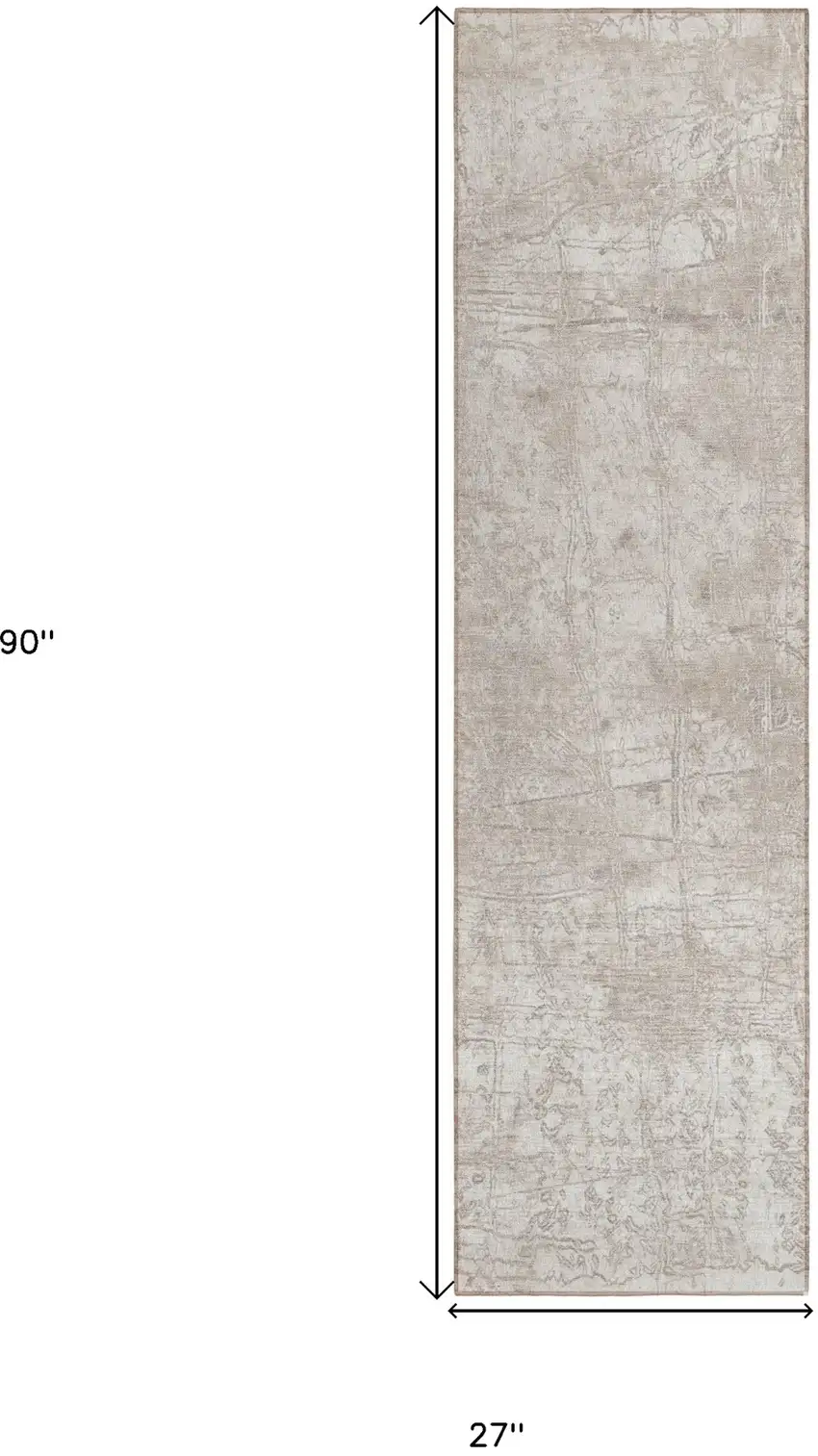 Ivory Abstract Washable Non Skid Indoor Outdoor Runner Rug Photo 3