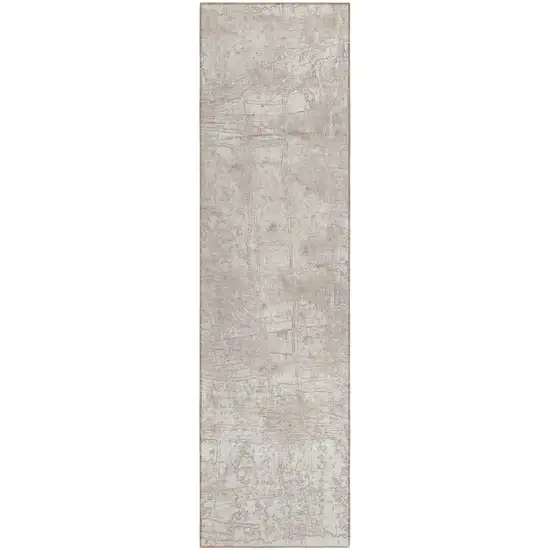 Ivory Abstract Washable Non Skid Indoor Outdoor Runner Rug Photo 2