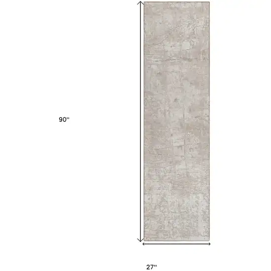Ivory Abstract Washable Non Skid Indoor Outdoor Runner Rug Photo 7