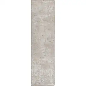 Photo of 8' Runner Ivory Abstract Washable Non Skid Indoor Outdoor Runner Rug