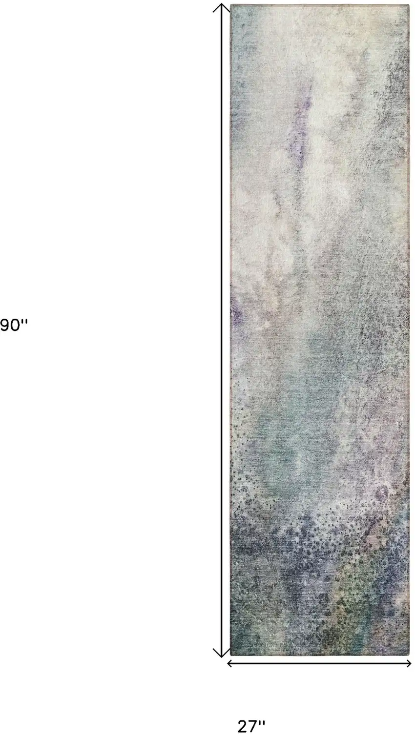 Ivory Abstract Washable Non Skid Indoor Outdoor Runner Rug Photo 3