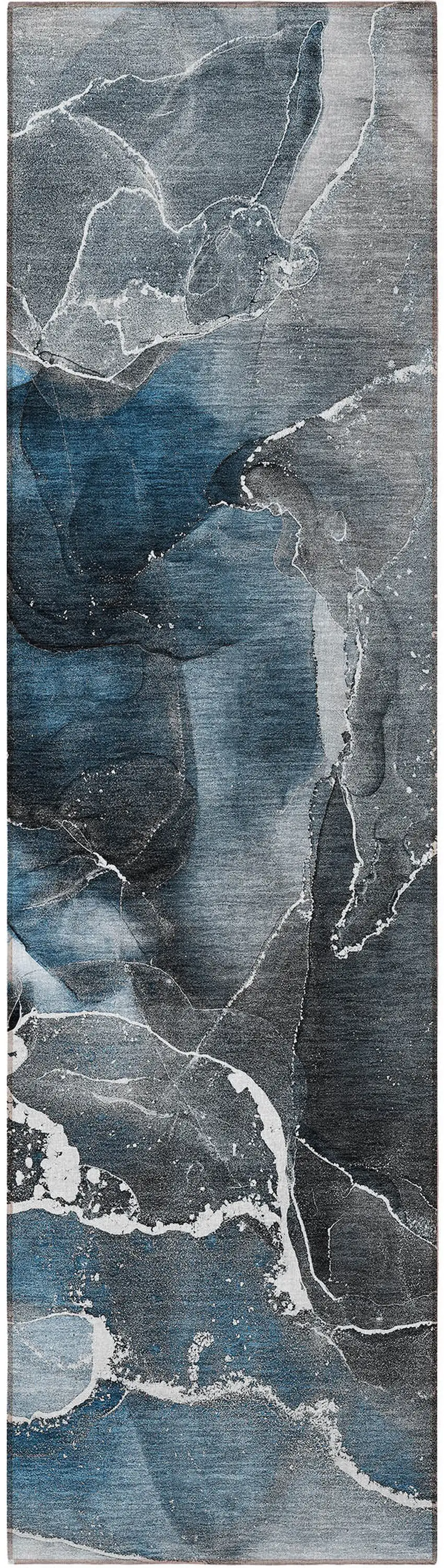 8' Runner Ivory Blue and Gray Abstract Washable Non Skid Indoor Outdoor Runner Rug Photo 5