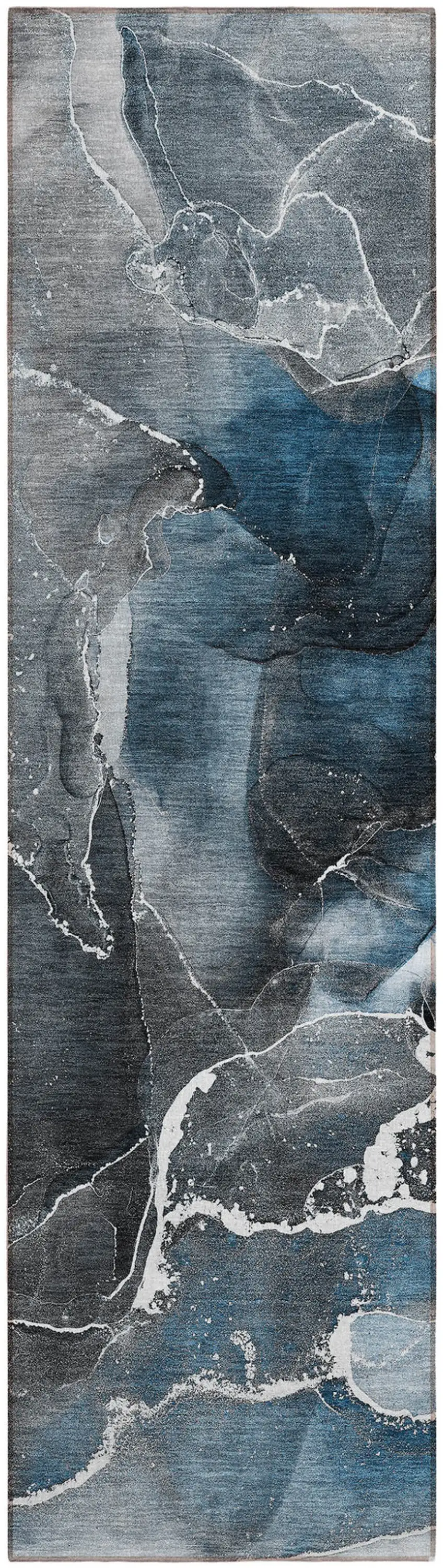 8' Runner Ivory Blue and Gray Abstract Washable Non Skid Indoor Outdoor Runner Rug Photo 2