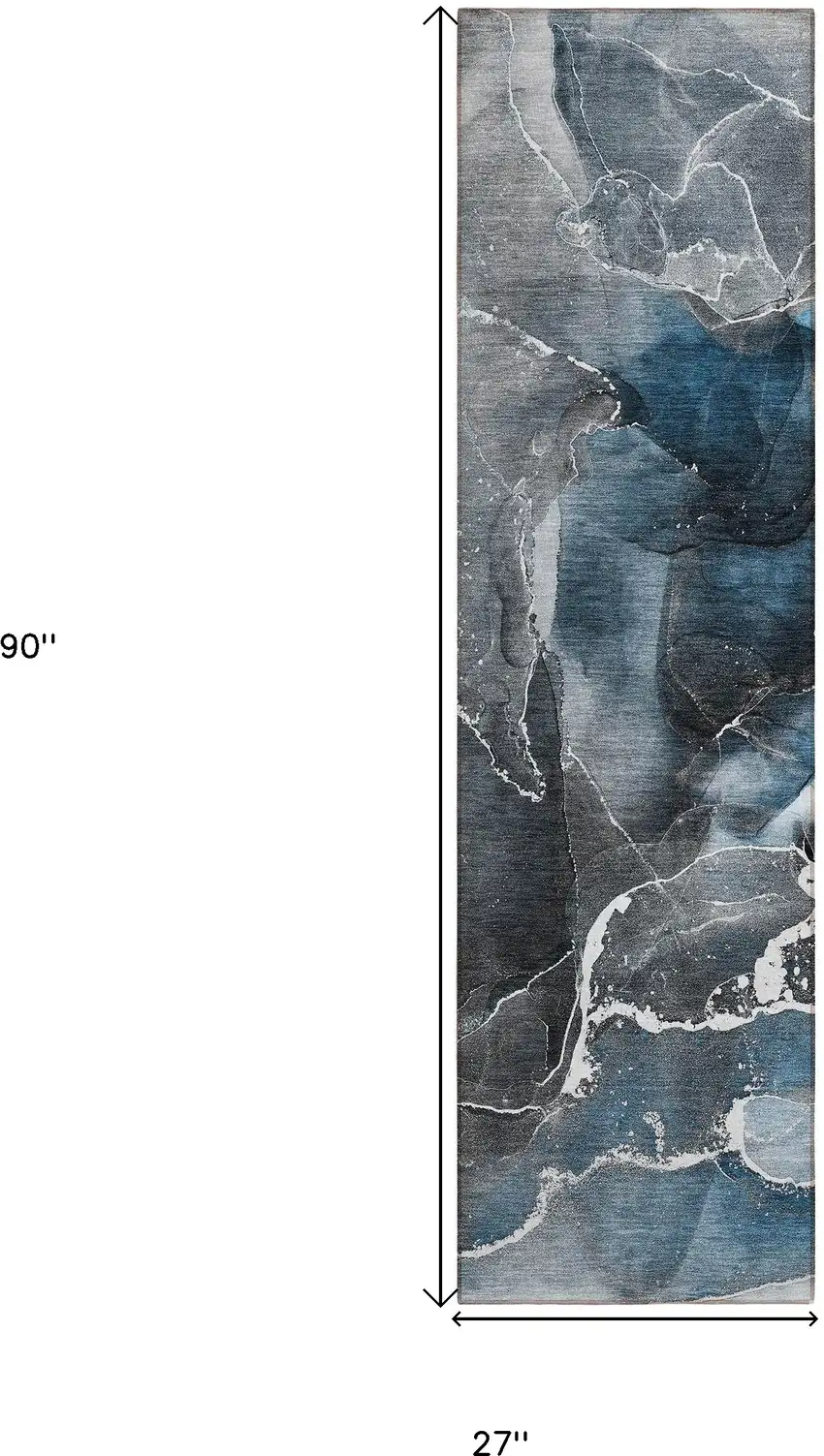 Ivory Blue and Gray Abstract Washable Non Skid Indoor Outdoor Runner Rug Photo 3