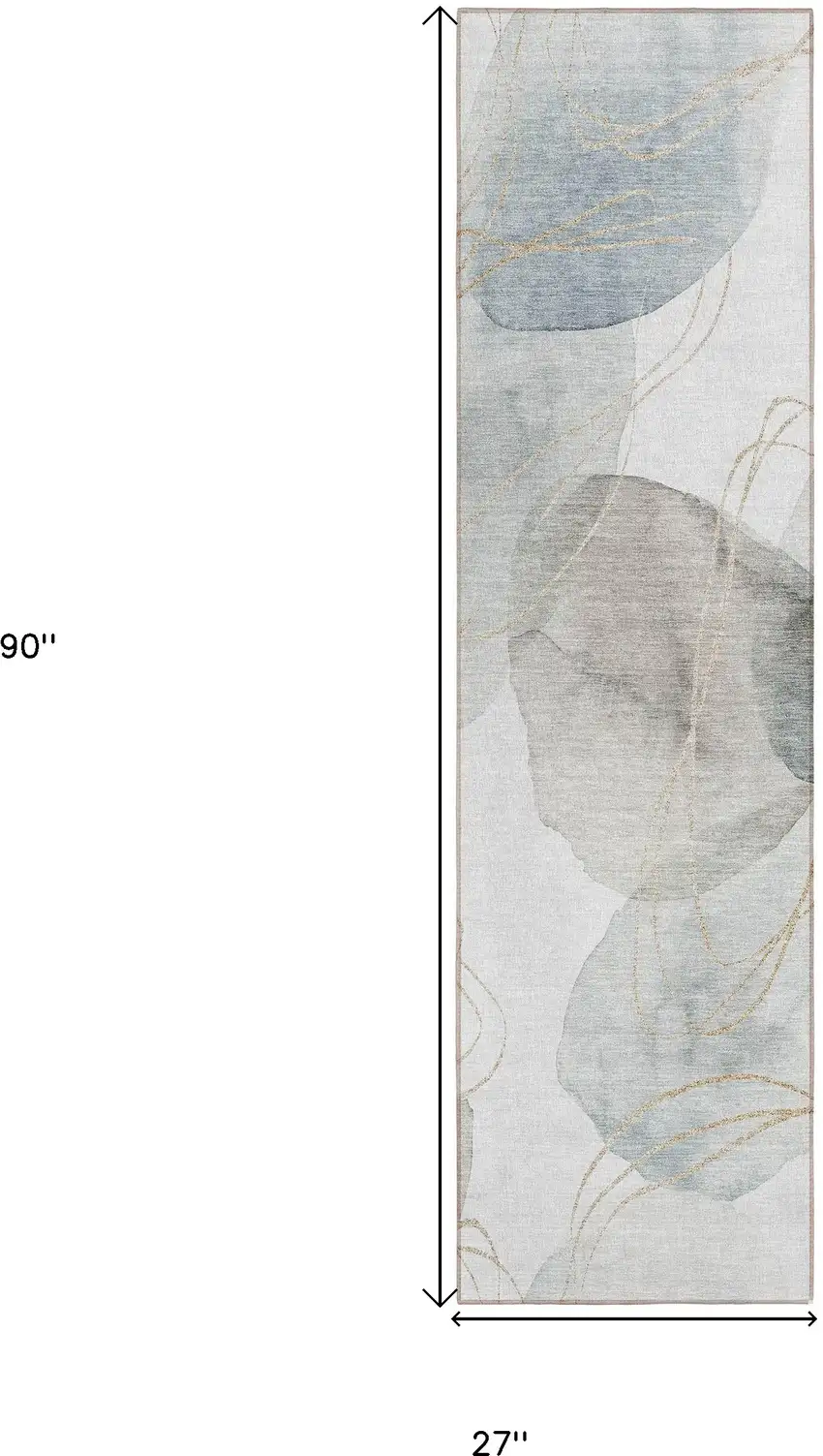 8' Runner Ivory Blue and Gray Abstract Washable Non Skid Indoor Outdoor Runner Rug Photo 3