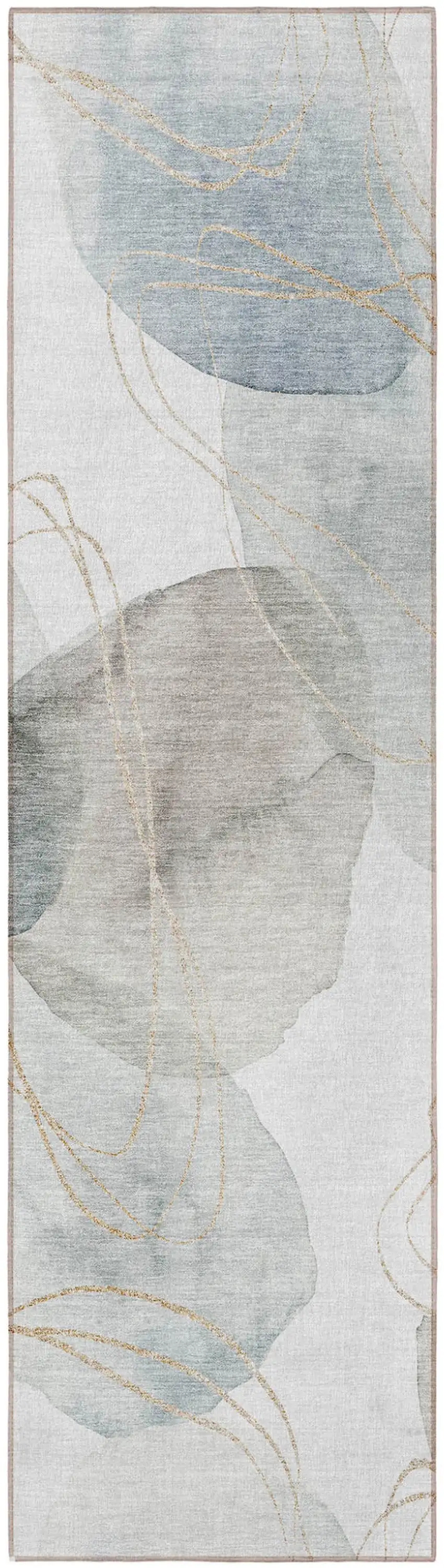 Ivory Blue and Gray Abstract Washable Non Skid Indoor Outdoor Runner Rug Photo 5