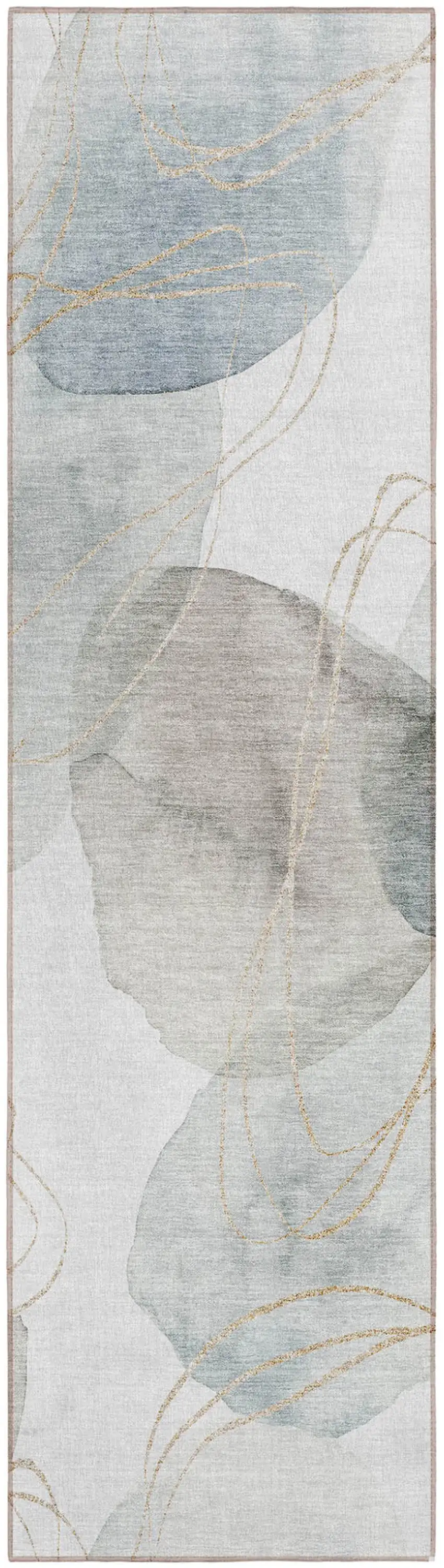 Ivory Blue and Gray Abstract Washable Non Skid Indoor Outdoor Runner Rug Photo 2